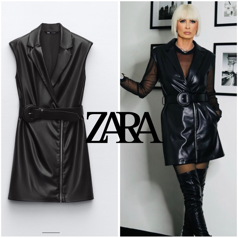 ZARA BELTED FAUX LEATHER VEST DRESS bloggeres favorite